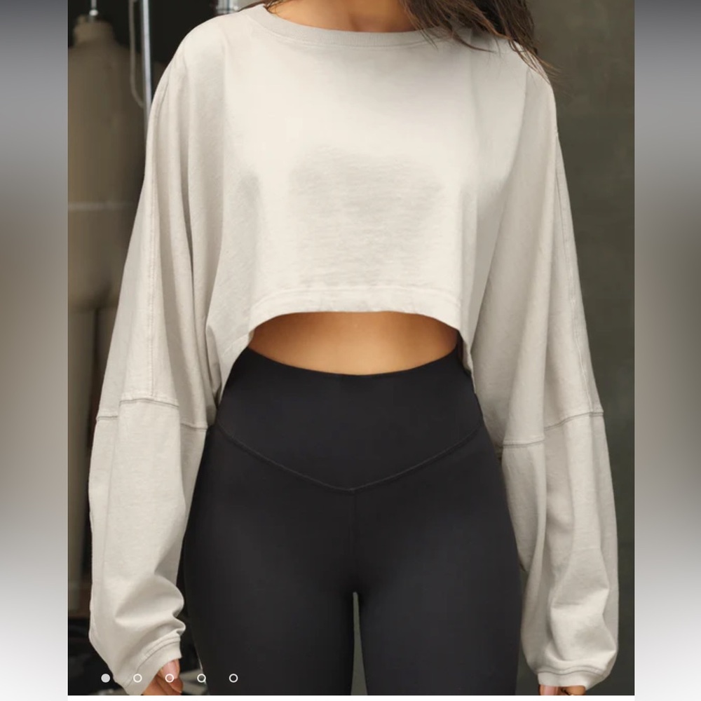 Joah Brown Cream Long Sleeve Crop Top